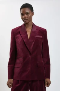 Harper's Bazaar Velvet and Satin Mix Tailored Double Breasted Blazer