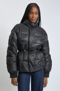 Square Padded High Neck Short Coat