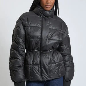 Square Padded High Neck Short Coat