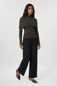 Viscose Blend Ribbed Removable Cape Detail Jumper