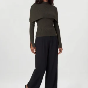 Viscose Blend Ribbed Removable Cape Detail Jumper