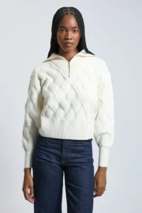 Cable Knitted Funnel Neck Half Zip Jumper