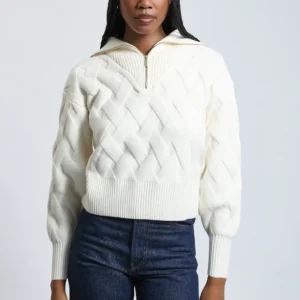 Cable Knitted Funnel Neck Half Zip Jumper