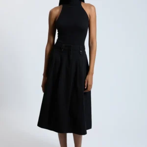 Denim Tab Detail Full Midi Skirt
