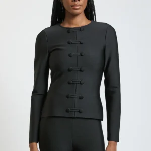 Military Button Detail Bandage Long Sleeved Top