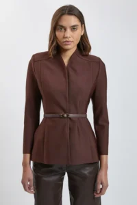 Bandage Studded Belt High Neck Wrap Blazer