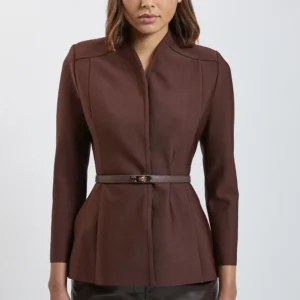 Bandage Studded Belt High Neck Wrap Blazer