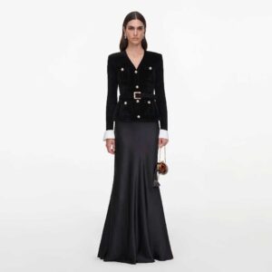 Black Chenille Satin Maxi Dress