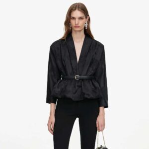 Black Jacquard Peplum Top