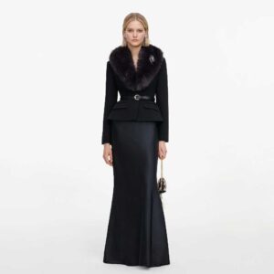 Black Tailored Fur Collar Maxi Dress