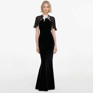 Black Velvet Cape Maxi Dress
