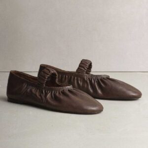 Brown N. Premium Leather Ruched Mary Janes Shoes