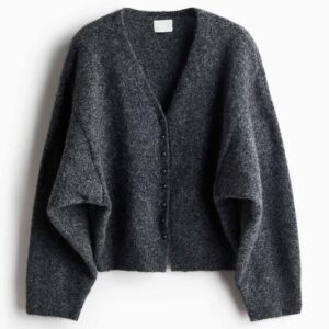 Brushed Batwing-Sleeved Cardigan Dark gray melange