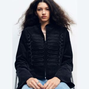 Button-Detail Velvet Jacket Black