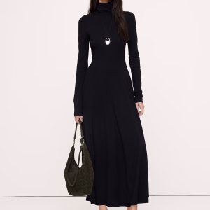 Paneled Jersey Turtleneck Maxi Dress