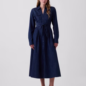 Denim Tie-Waist Maxi Shirtdress