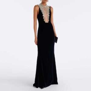 Costarellos Crystal-embellished velvet gown