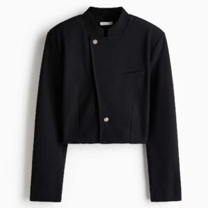 Crop Jacket with Stand-Up Collar Black