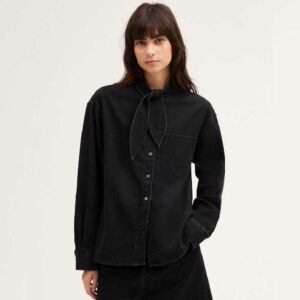 Denim Tie-Neck Shirt