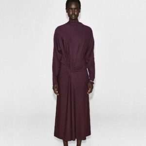 DRAPED TWIST-DETAIL MIDI DRESS Burgundy