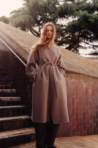 Wool-Blend Tie-Belt Coat