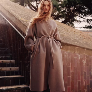 Wool-Blend Tie-Belt Coat