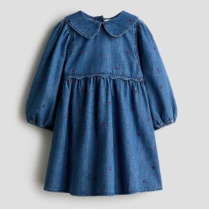 Embroidered-Detail Denim Dress Denim blue/hearts
