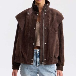 Genuine Suede Layered Yoke Bomber Jacket Wood