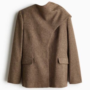 Herringbone-Weave Jacket with Scarf Collar