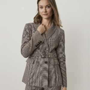 Houndstooth Belted Double Breasted Blazer