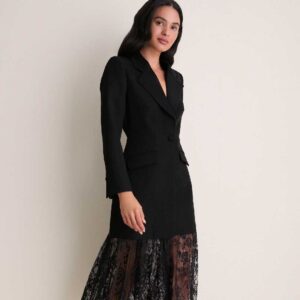 Hyacinth House Black Mixed-Media Lace Imogen Blazer Dress