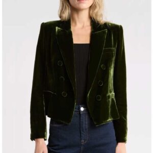 L'AGENCE Brooke Double Breasted Cropped Velvet Blazer
