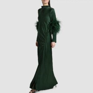 LAPOINTE  Double-Faced Satin Feather-Trimmed Gown