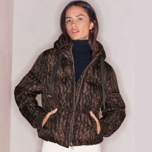 Lipsy Chocolate Brown Animal Print Hooded Puffer Coat