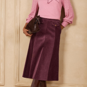 Love & Roses Burgundy Red Cord Full Circle Midi Skirt