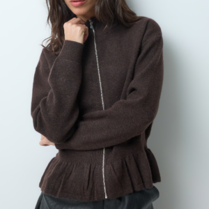 Mango knitted peplum hem zip through jacket