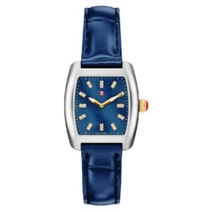 MICHELE Urban Mini Diamond Croc Embossed Leather Strap Watch