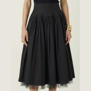 Modenaire High Waist Midi Skirt with Tulle Hem