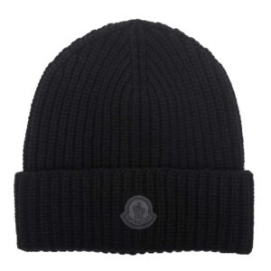 Moncler Logo Patch Knitted Beanie Black