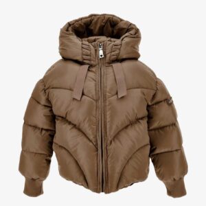 Monnalisa chevron-quilted hooded jacket brown