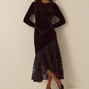Monsoon Black Beatrix Velvet Lace Midi Dress