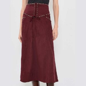 Moon River Studded Front Lace Up Faux Suede Midi Skirt