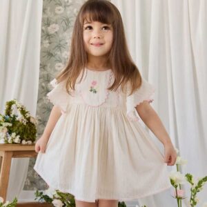 Organic Cotton Zadie Dress - Vanilla Embroidery Pink