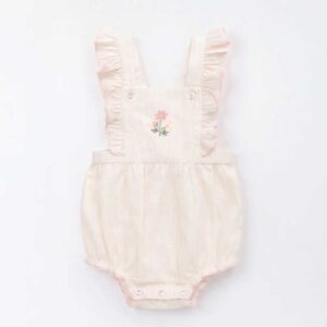 Organic Cotton Zadie Playsuit - Vanilla Embroidery Pink