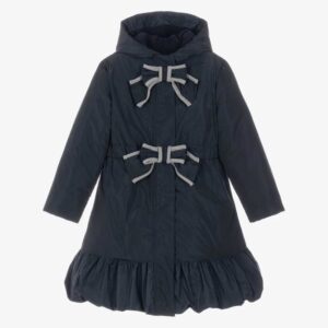 Patachou Girls Navy Blue Padded Coat with Grey Bows