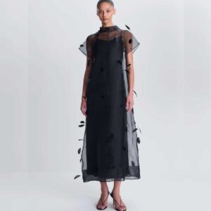 Pauline Organza Feather Midi Dress