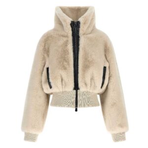 Pinko Faux-Fur Ribbed-Trim Zipped Jacket