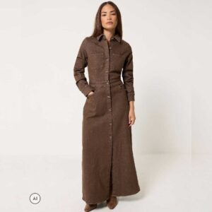 PixieGirl Petite Brown Denim Maxi Dress