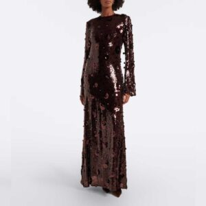 Rotate Floral-appliqué sequined gown