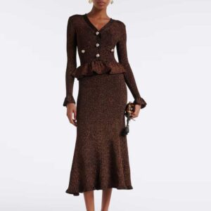 Self-Portrait Knitted Lurex peplum midi dress